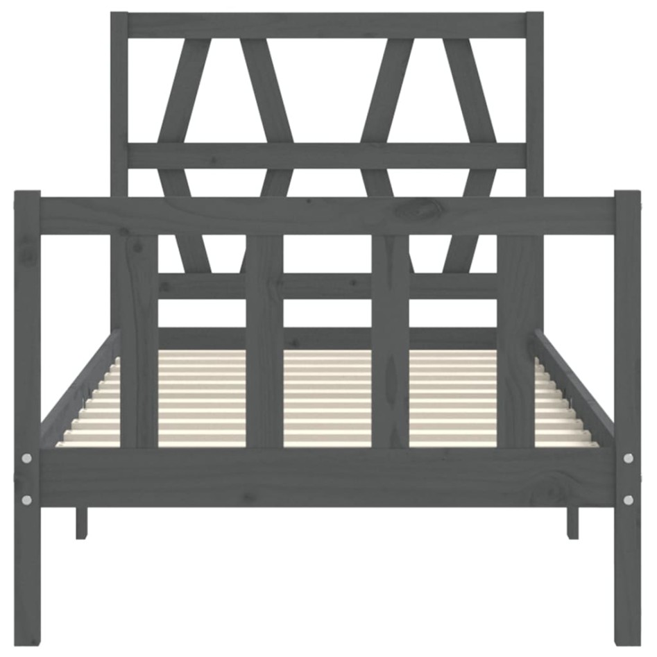 Estructura de cama con cabecero madera maciza negro 90x200