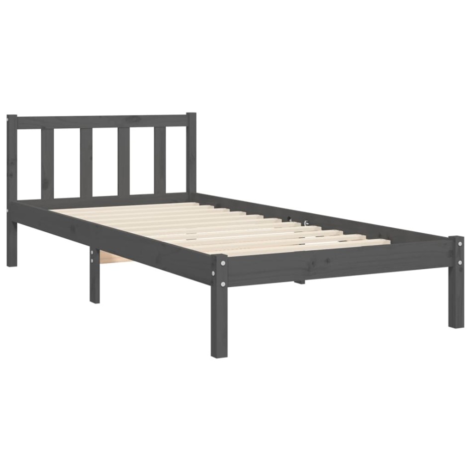 Estructura de cama con cabecero madera maciza negro 90x200