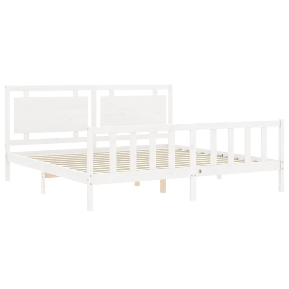 Estructura de cama con cabecero madera maciza blanco 200x200