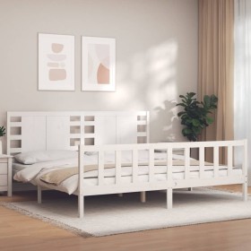 Estructura de cama con cabecero madera maciza blanco