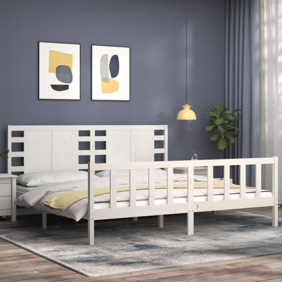 Estructura de cama con cabecero madera maciza blanco