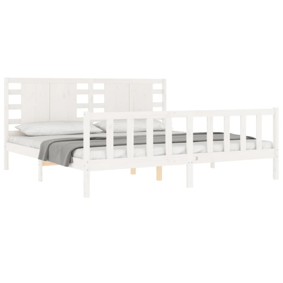 Estructura de cama con cabecero madera maciza blanco