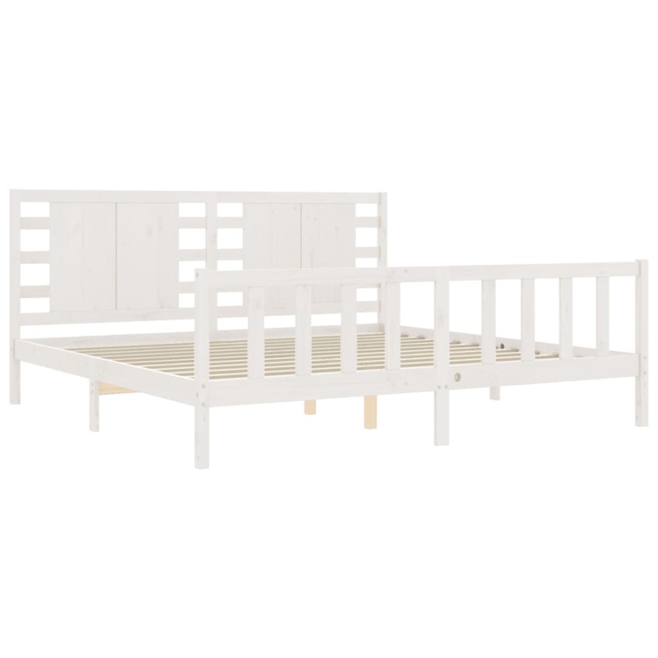 Estructura de cama con cabecero madera maciza blanco