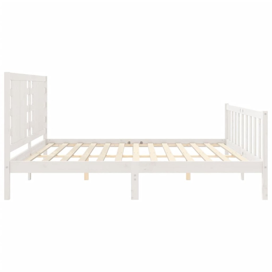 Estructura de cama con cabecero madera maciza blanco