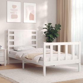 Estructura de cama con cabecero madera maciza blanco 90x200