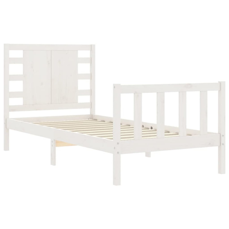 Estructura de cama con cabecero madera maciza blanco 90x200