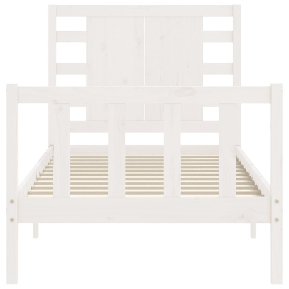Estructura de cama con cabecero madera maciza blanco 90x200