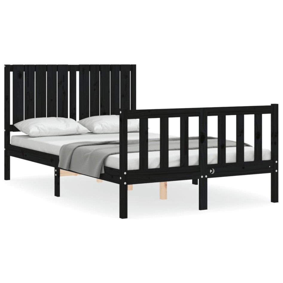 Estructura de cama con cabecero madera maciza negro 120x200