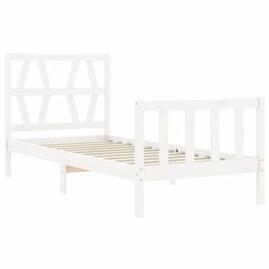 Estructura de cama con cabecero madera maciza blanco 90x200