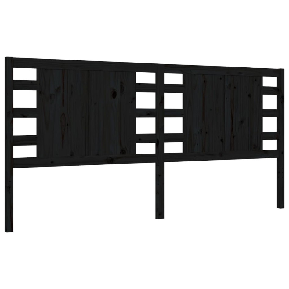 Estructura de cama con cabecero madera maciza negro 200x200