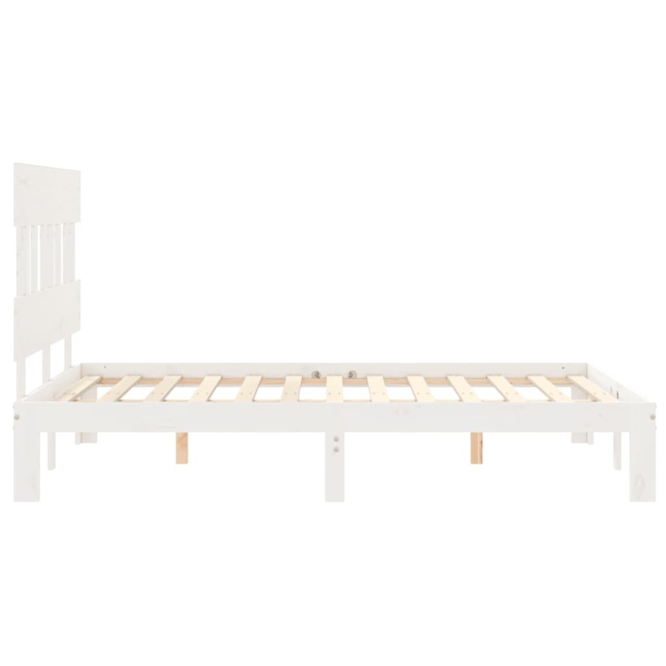 Estructura de cama con cabecero madera maciza blanco 140x200