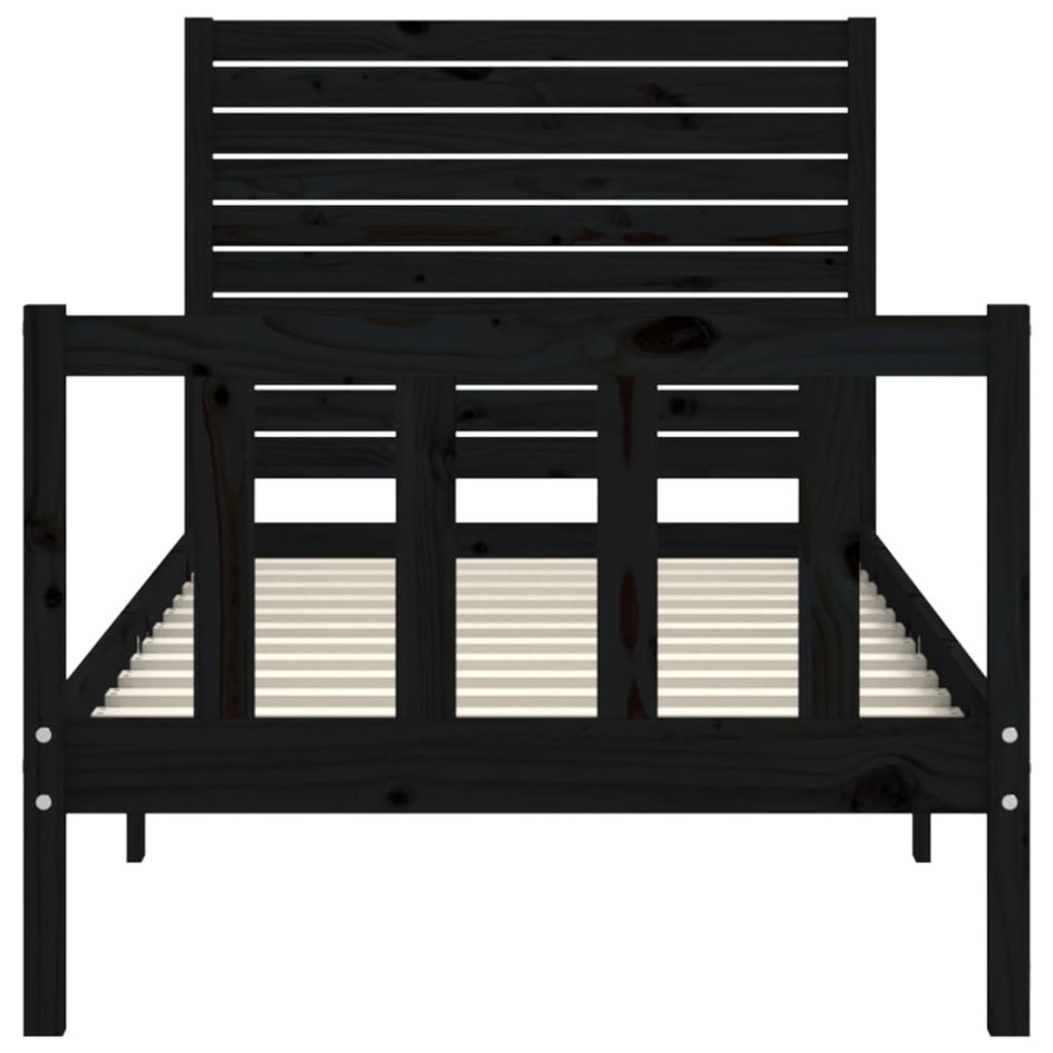 Estructura de cama con cabecero madera maciza negro 90x200