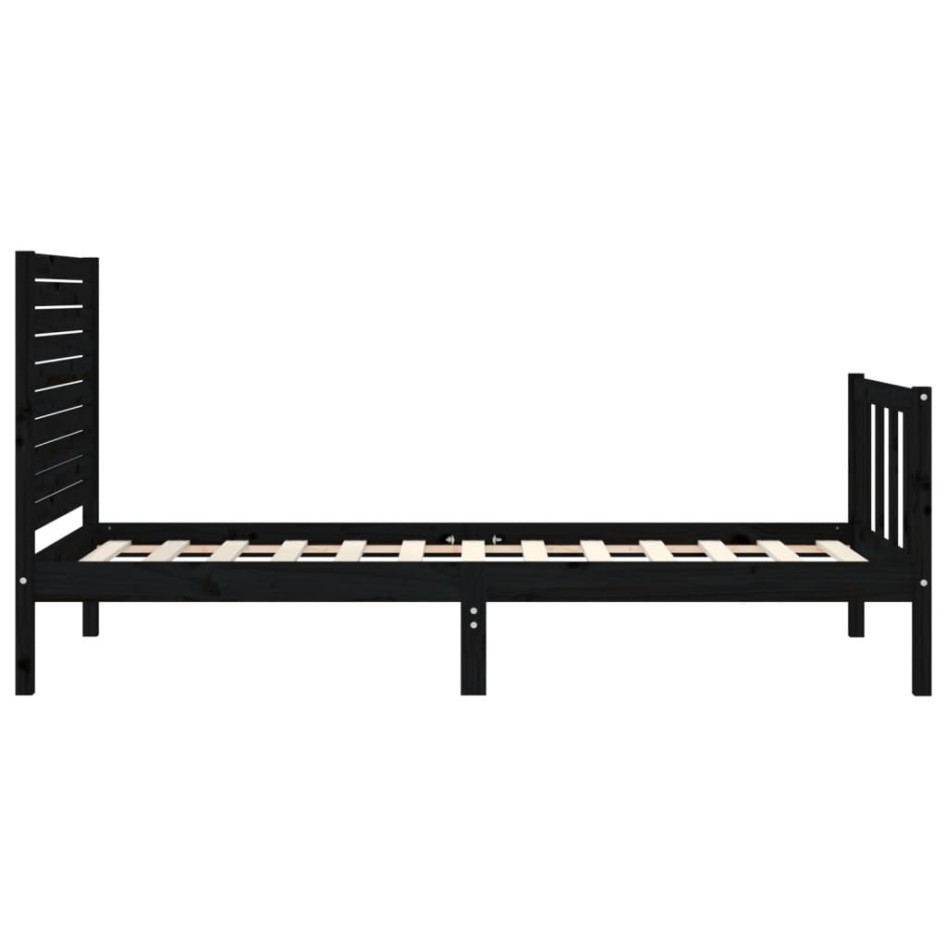 Estructura de cama con cabecero madera maciza negro 90x200