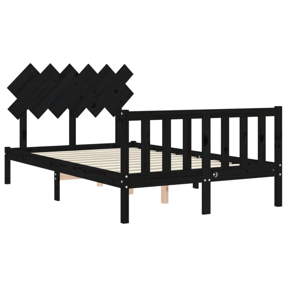 Estructura de cama con cabecero madera maciza negro 120x200