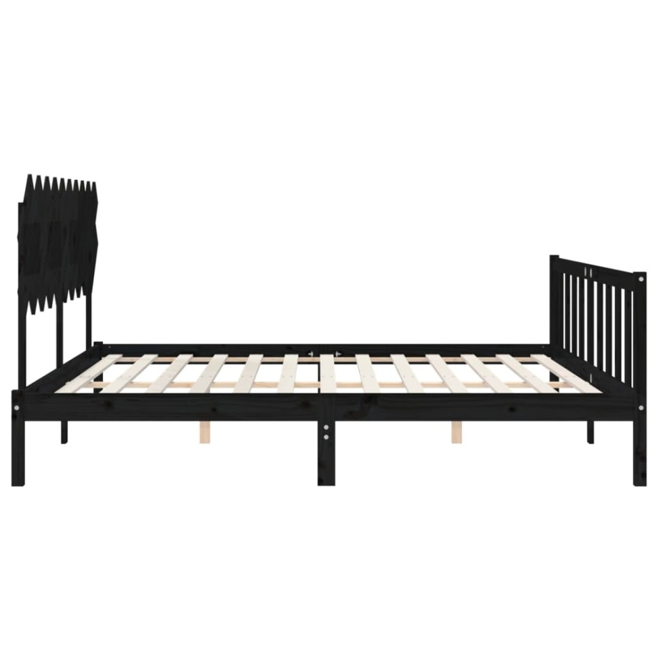 Estructura de cama con cabecero madera maciza negro 120x200