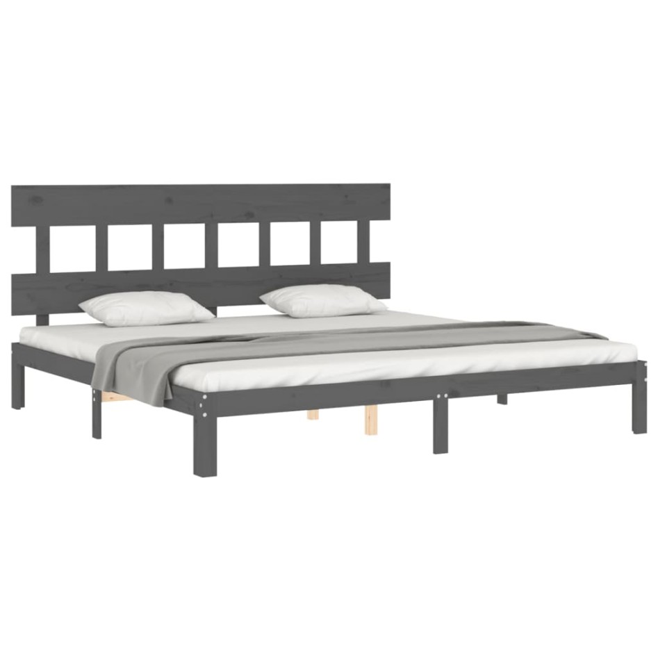 Estructura de cama con cabecero madera maciza gris 200x200