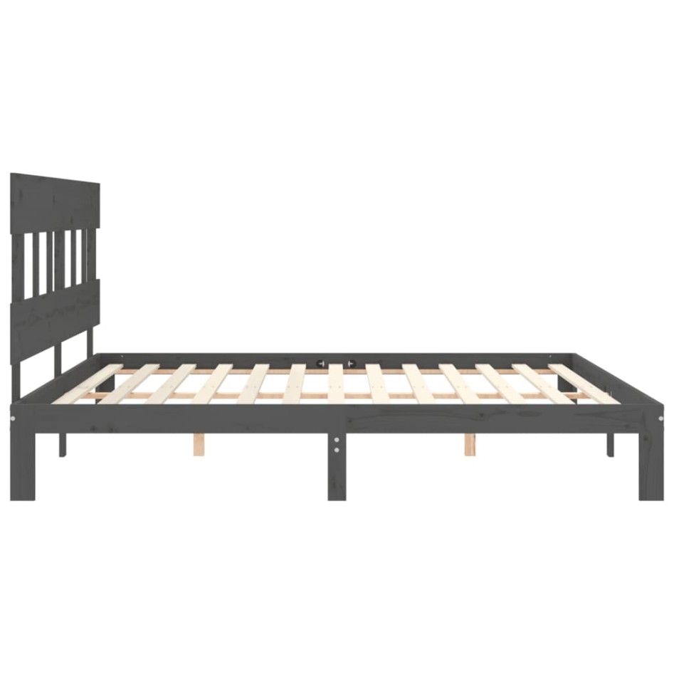 Estructura de cama con cabecero madera maciza gris 200x200