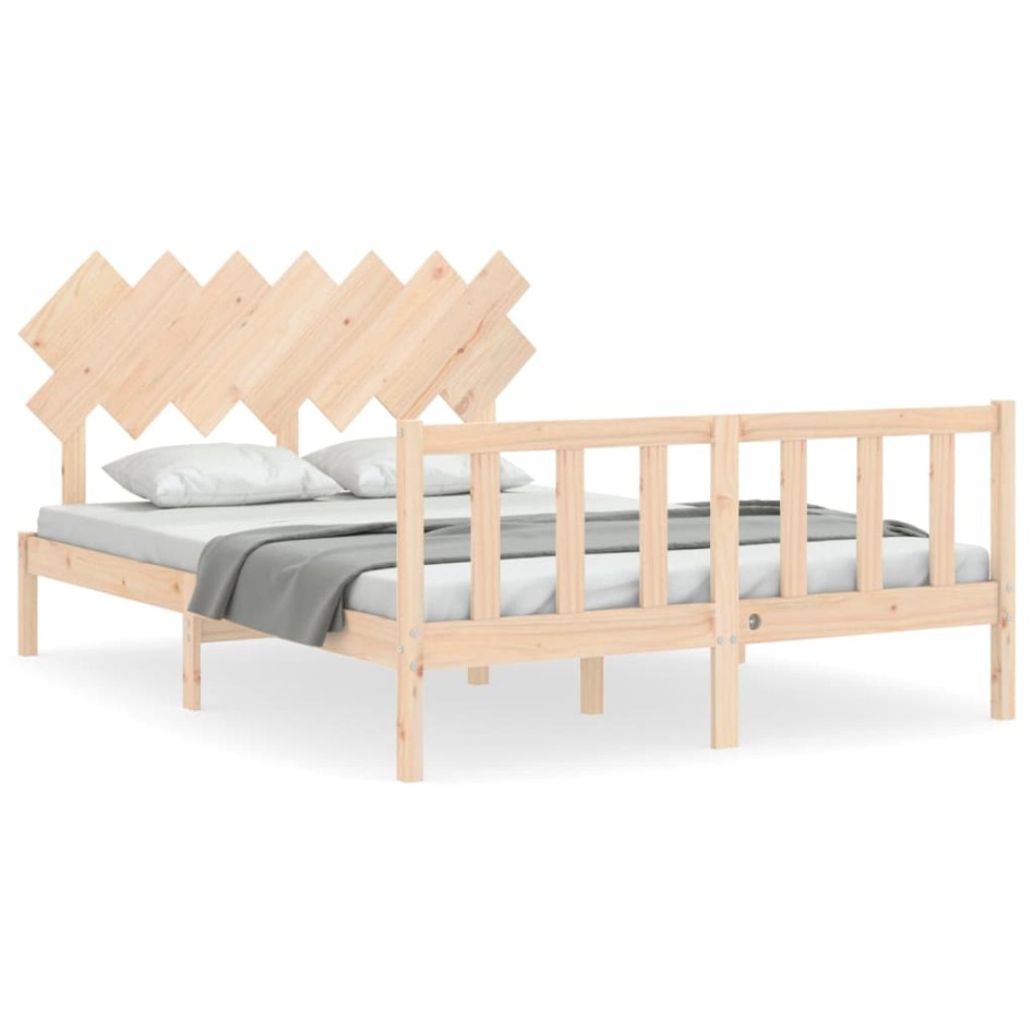 Estructura de cama con cabecero madera maciza 140x190