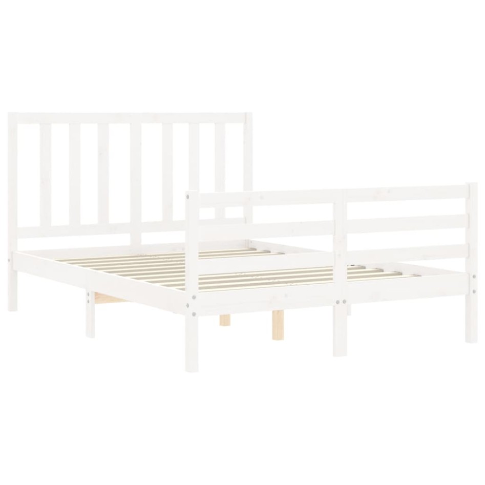 Estructura de cama con cabecero madera maciza blanco 120x200