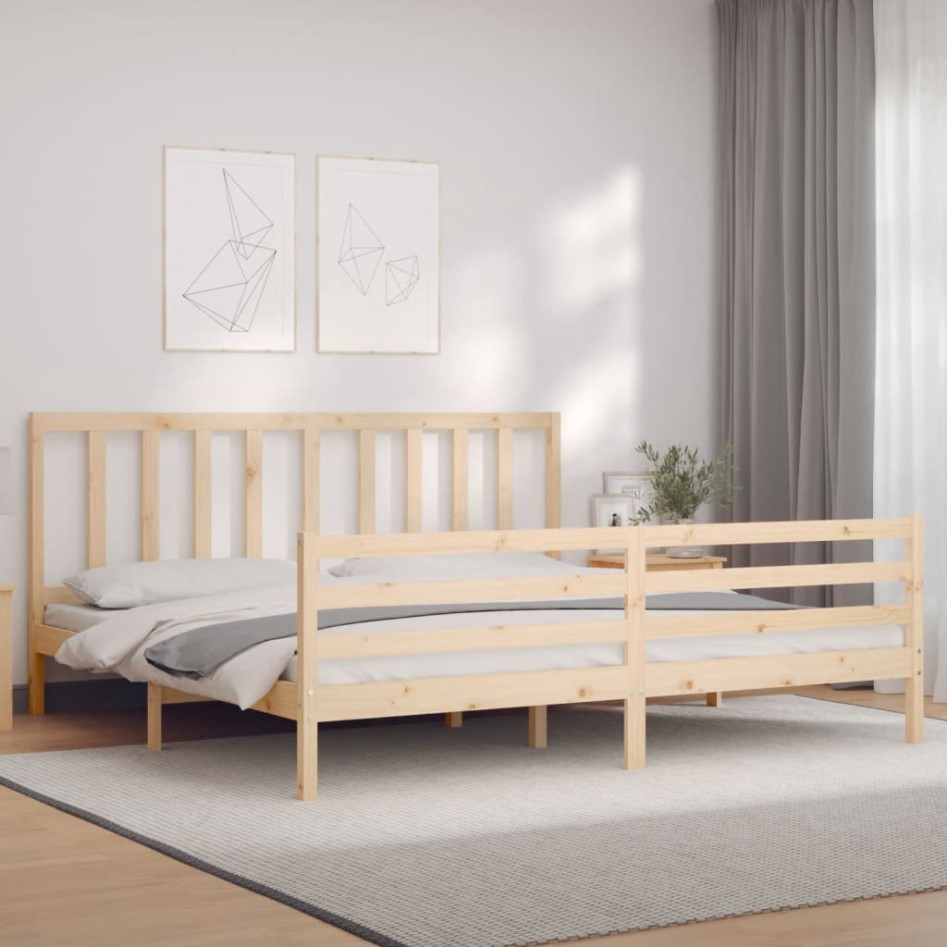 Estructura de cama de matrimonio con cabecero madera