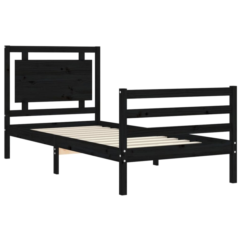 Estructura de cama con cabecero madera maciza negro 90x200