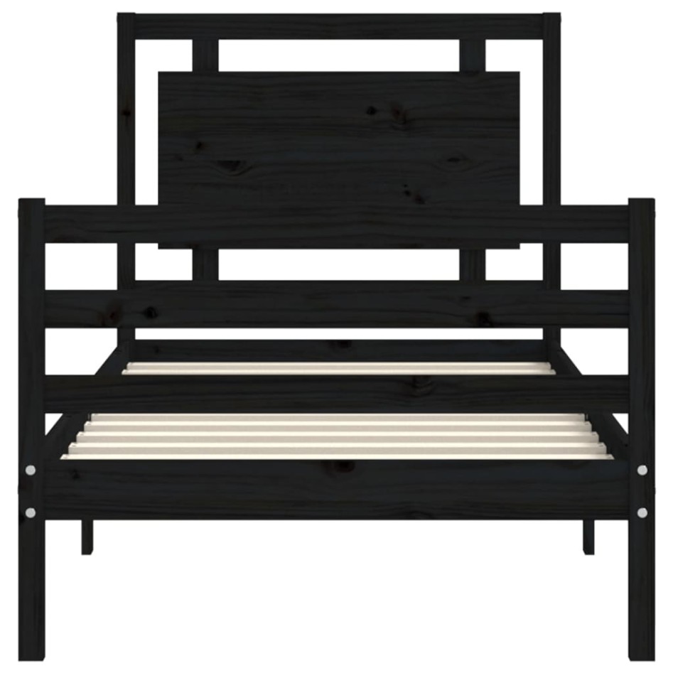 Estructura de cama con cabecero madera maciza negro 90x200