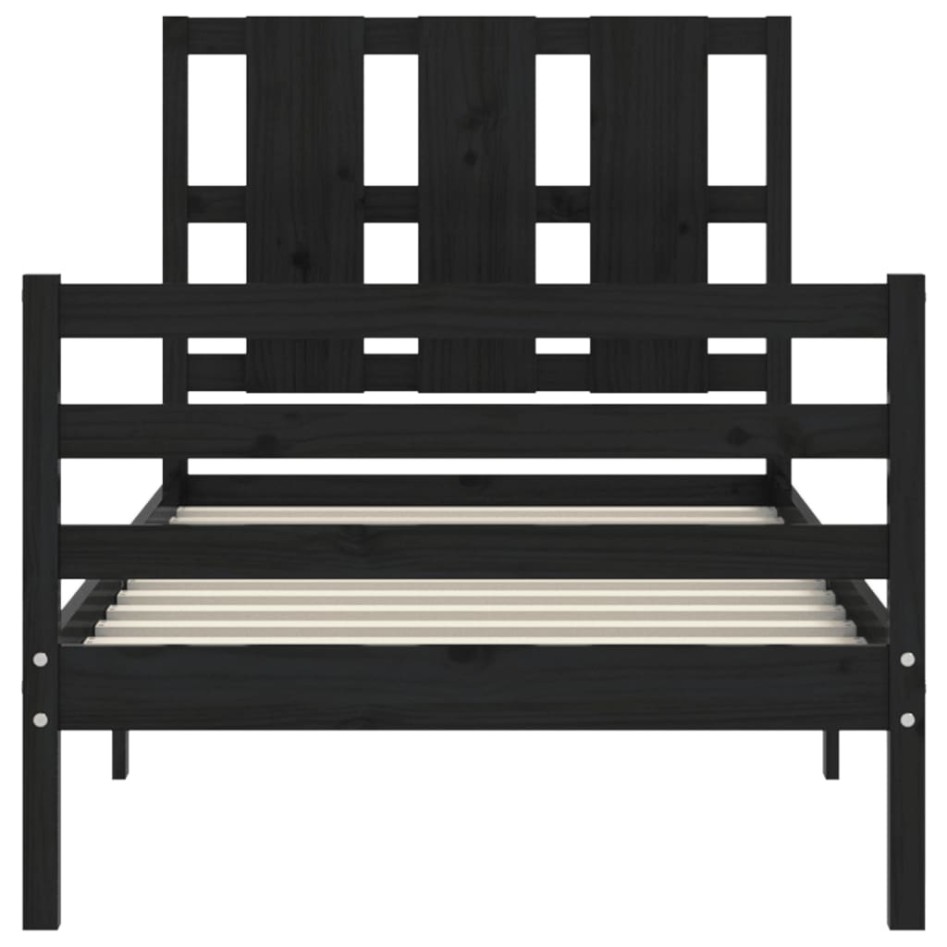 Estructura de cama con cabecero madera maciza negro 90x200