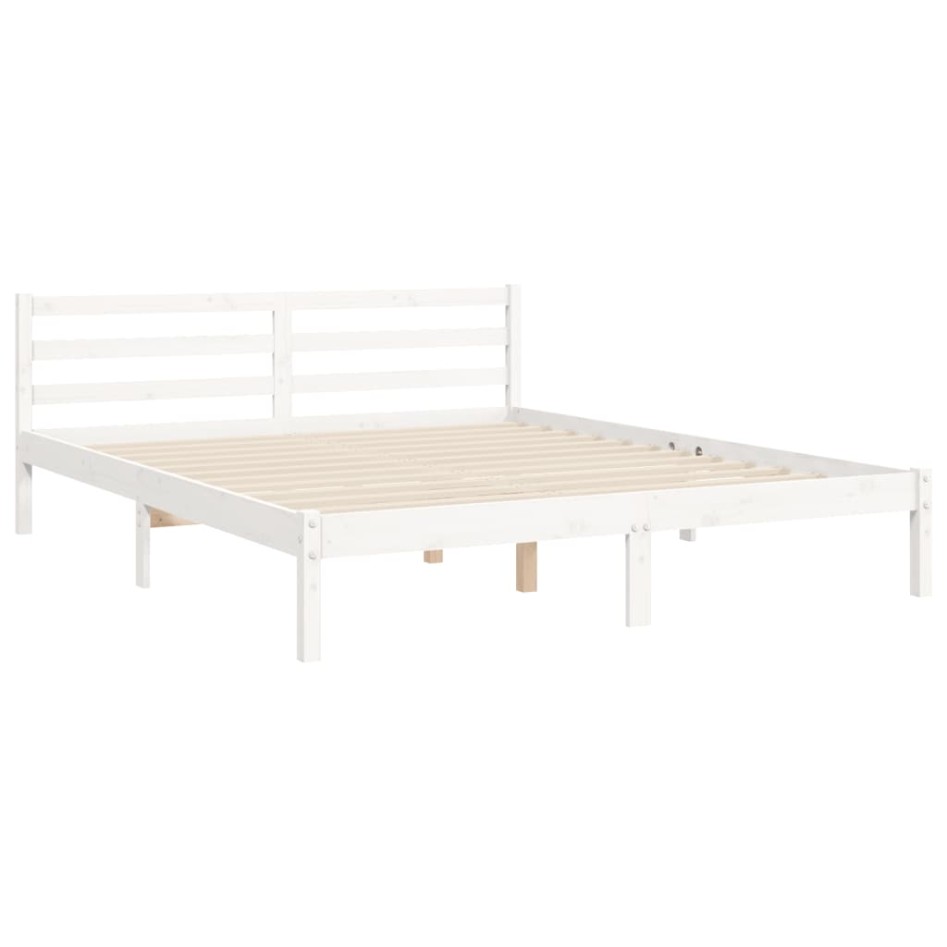 Estructura de cama con cabecero madera maciza blanco 160x200