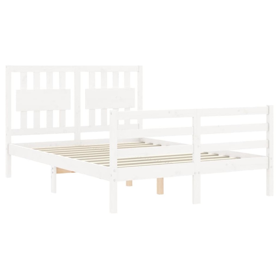 Estructura de cama con cabecero madera maciza blanco 140x200