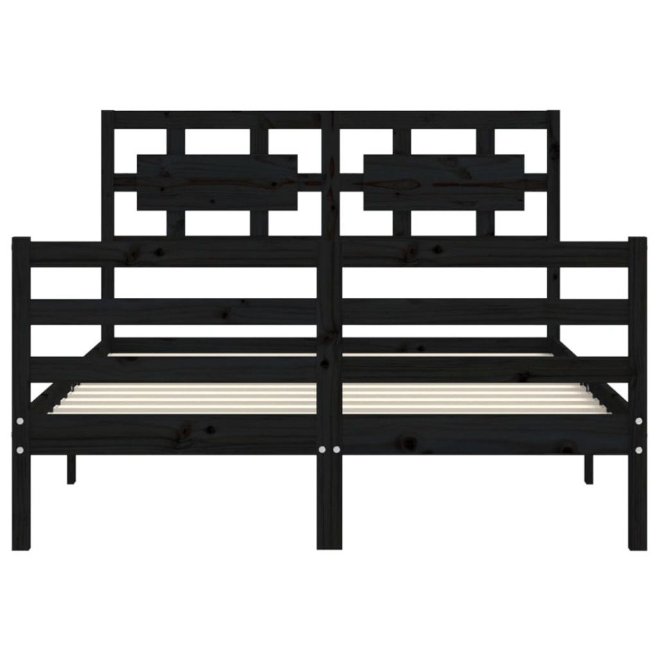 Estructura de cama con cabecero madera maciza negro 120x200
