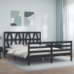 Estructura de cama con cabecero madera maciza negro 160x200 cm