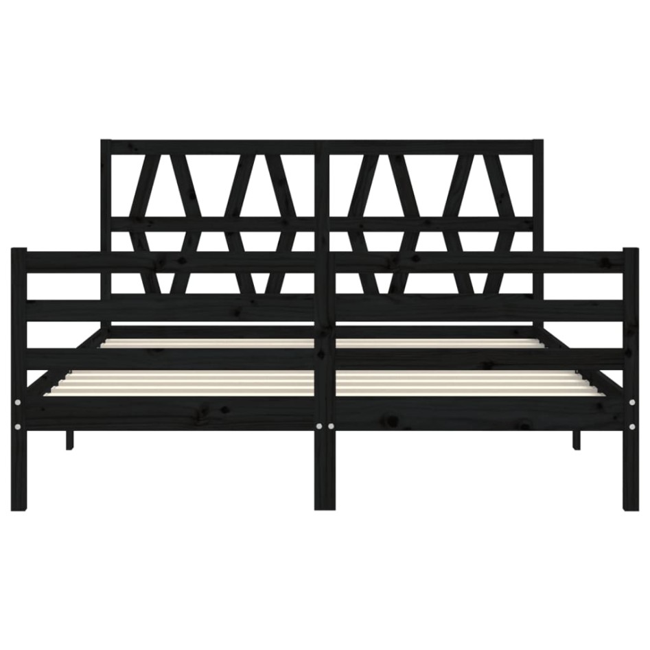 Estructura de cama con cabecero madera maciza negro 160x200