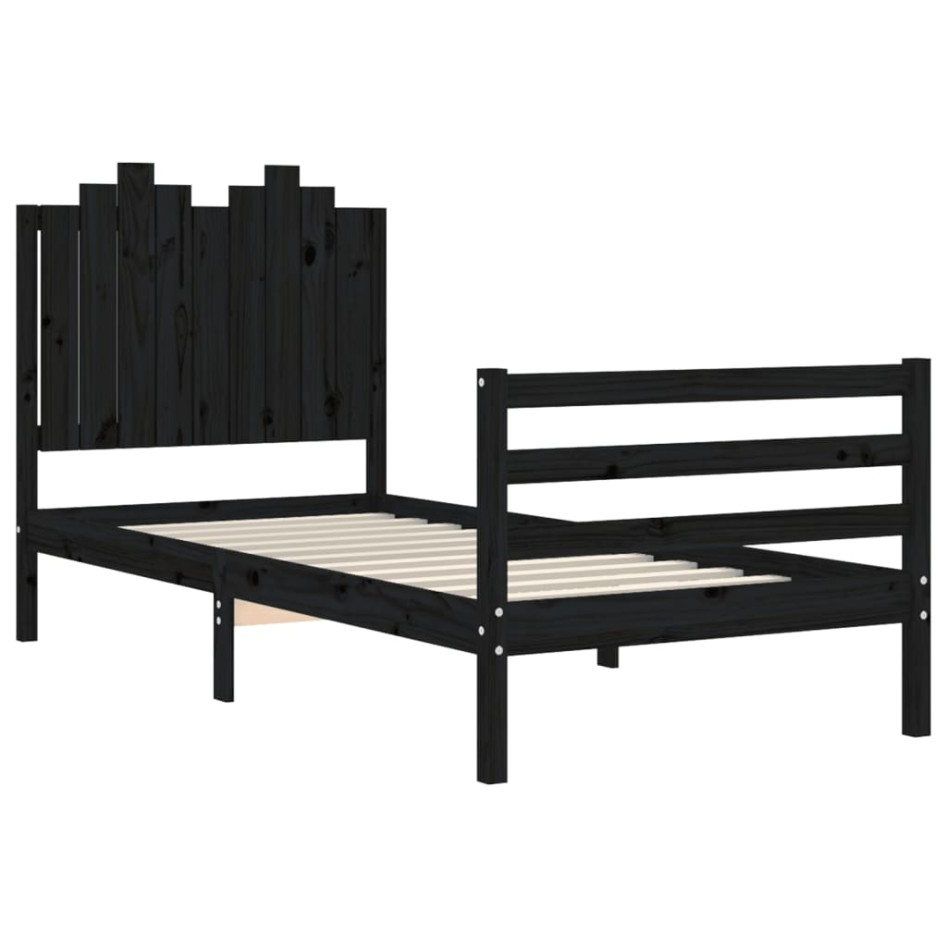 Estructura de cama con cabecero madera maciza negro 90x200