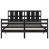 Estructura de cama con cabecero madera maciza negro 160x200