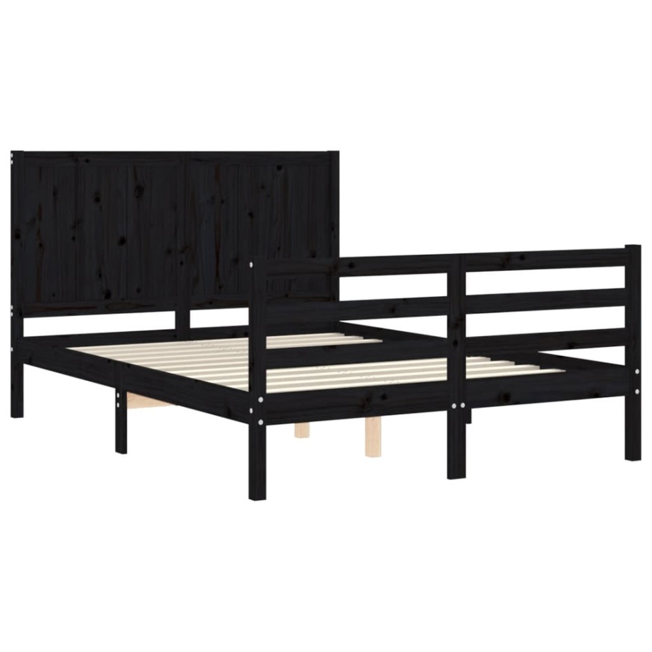 Estructura de cama con cabecero madera maciza negro 120x200