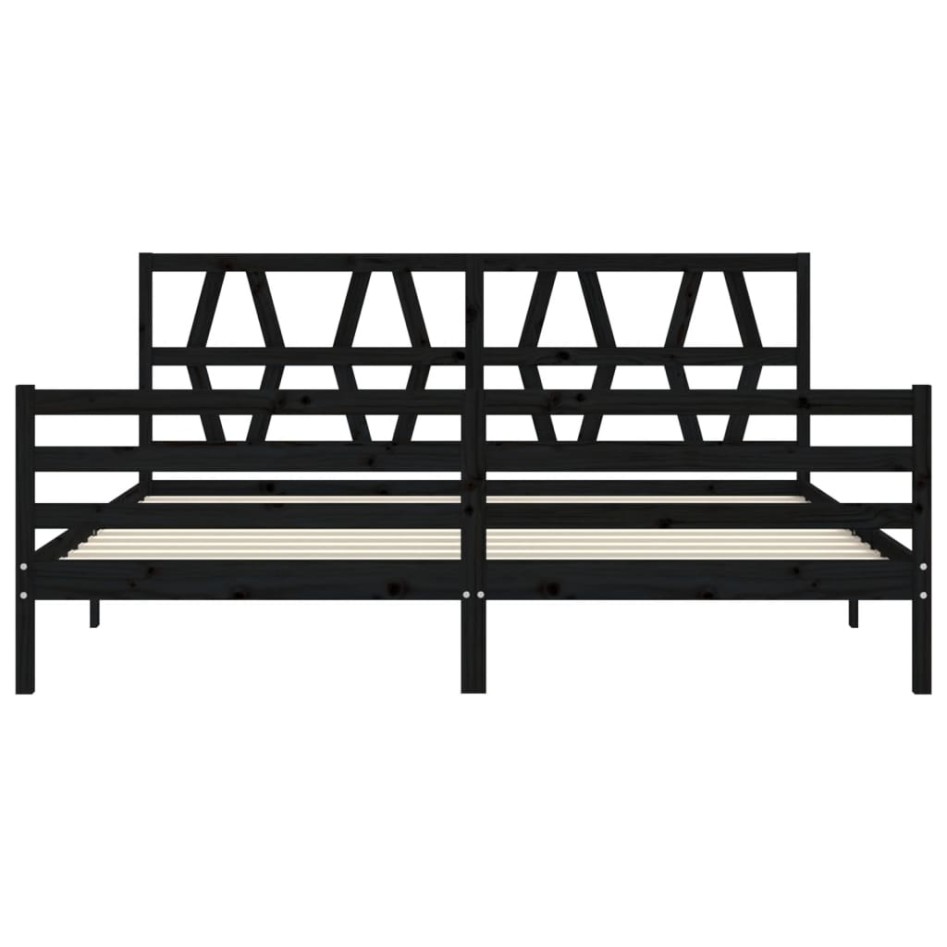 Estructura de cama con cabecero madera maciza negro 200x200