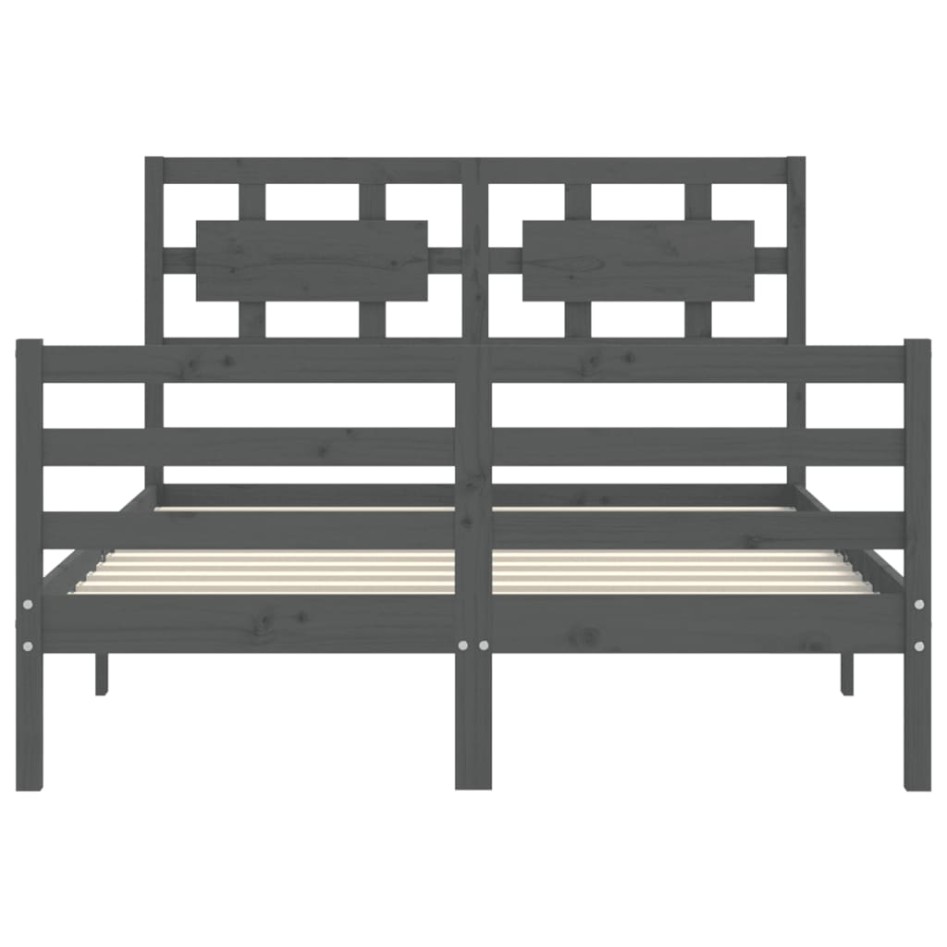 Estructura de cama con cabecero madera maciza gris 140x190