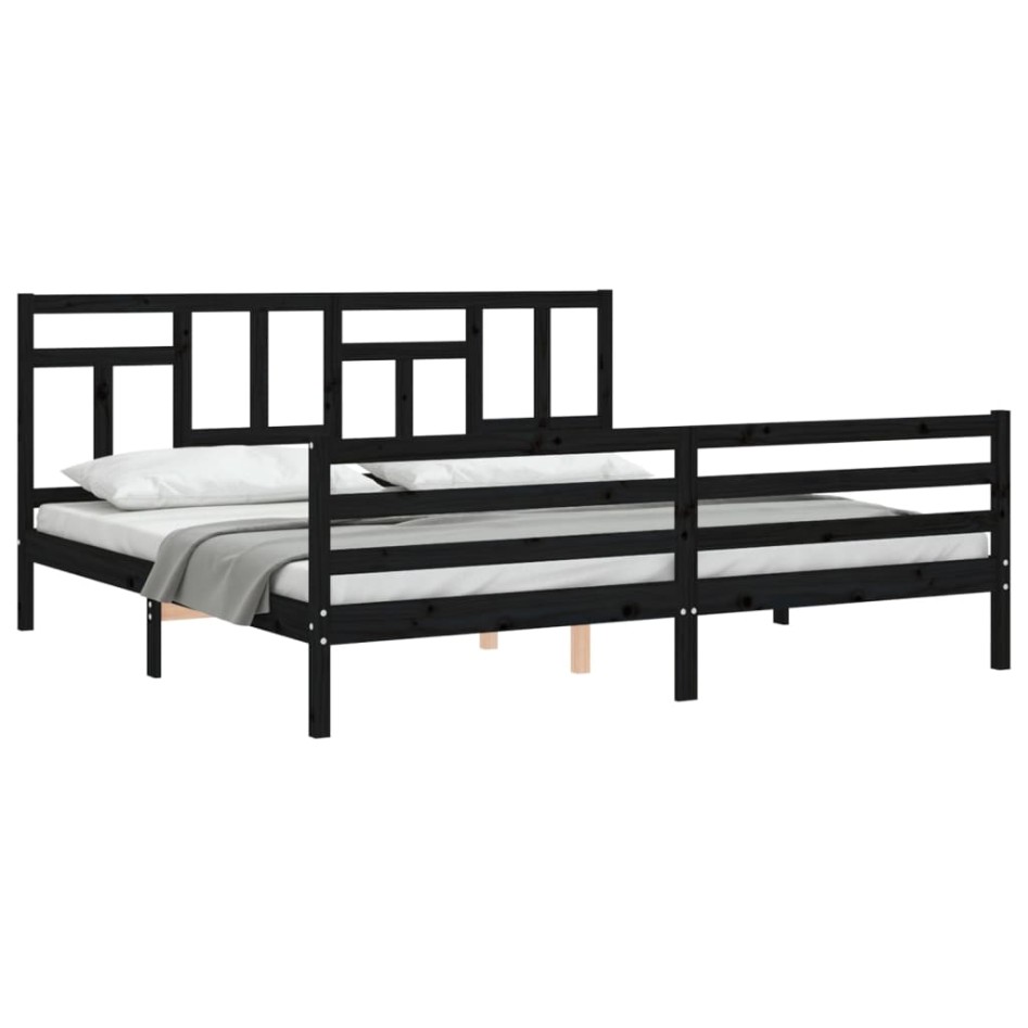 Estructura de cama con cabecero madera maciza negro 200x200