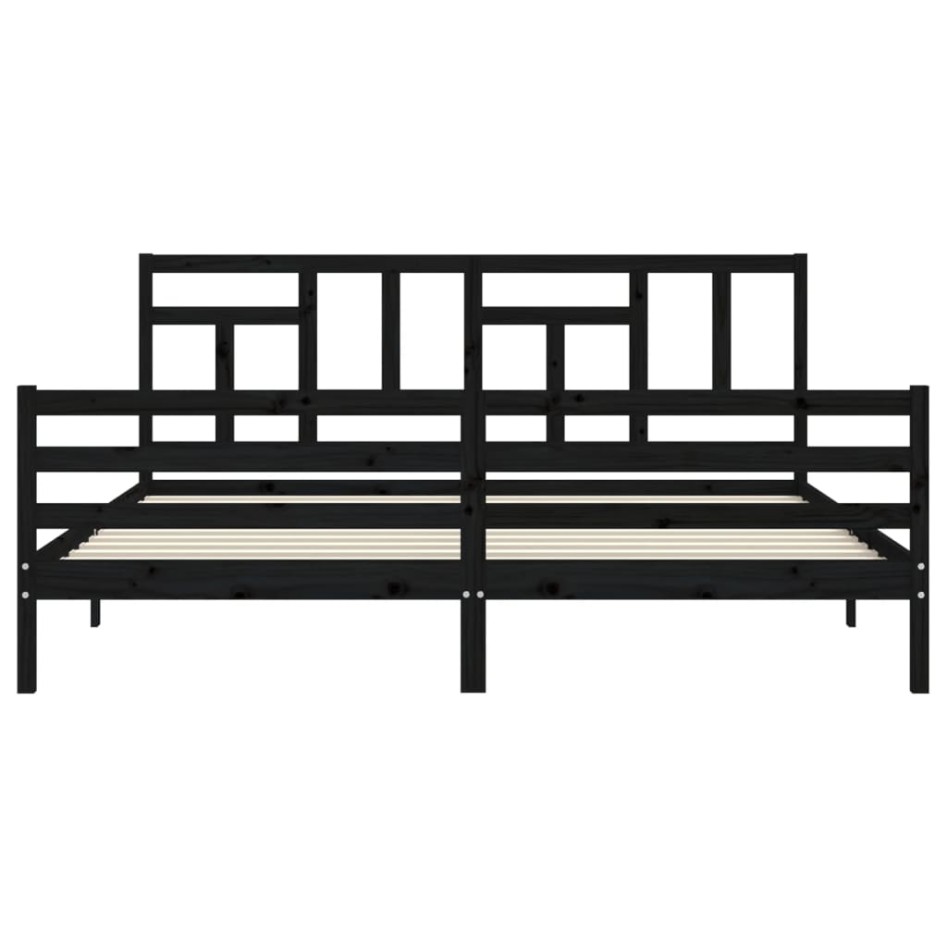 Estructura de cama con cabecero madera maciza negro 200x200