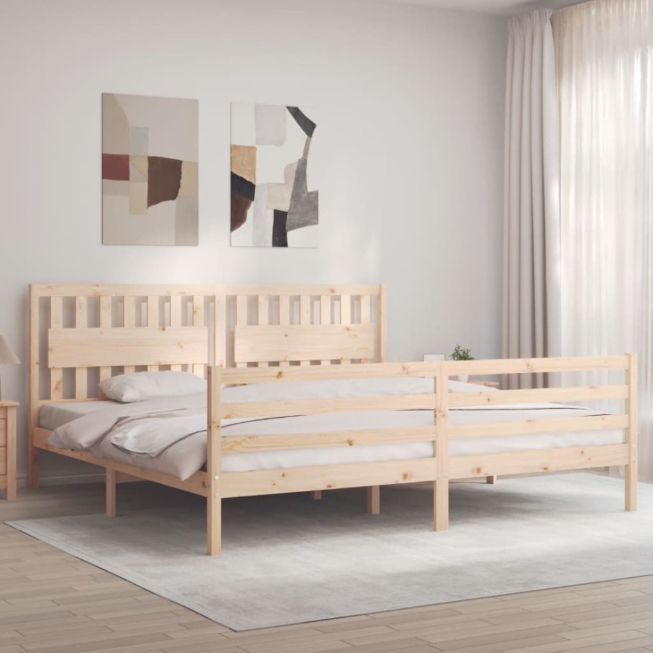 Estructura de cama con cabecero madera maciza 200x200