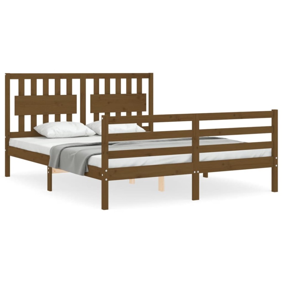 Estructura de cama matrimonio con cabecero madera marrón