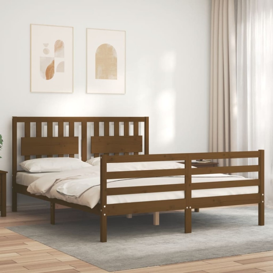 Estructura de cama matrimonio con cabecero madera marrón