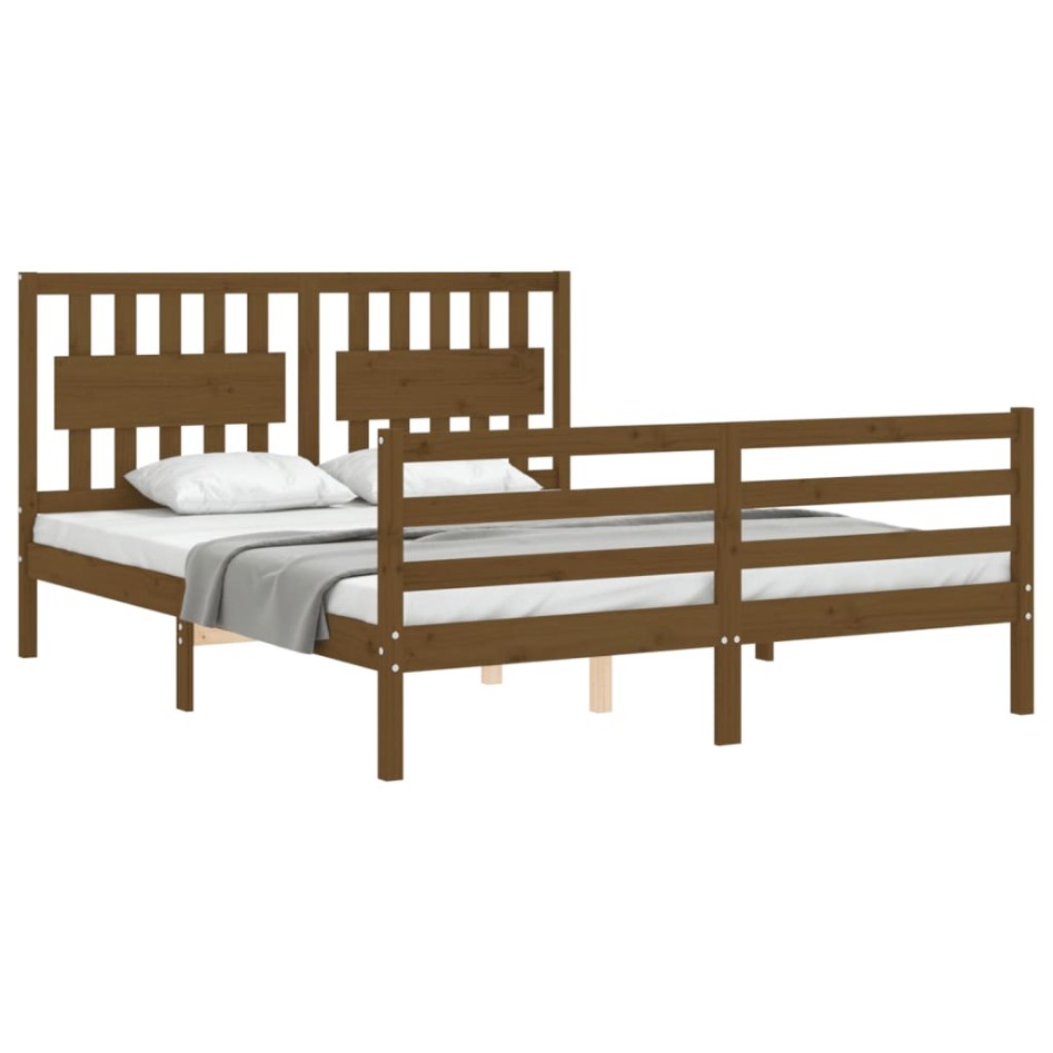 Estructura de cama matrimonio con cabecero madera marrón