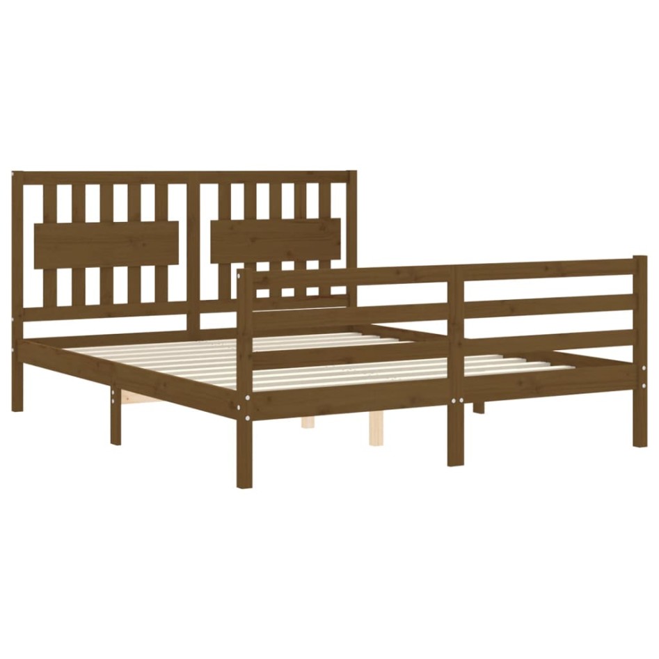 Estructura de cama matrimonio con cabecero madera marrón