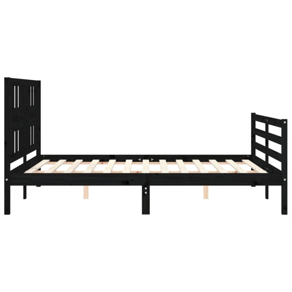 Estructura de cama con cabecero madera maciza negro 160x200