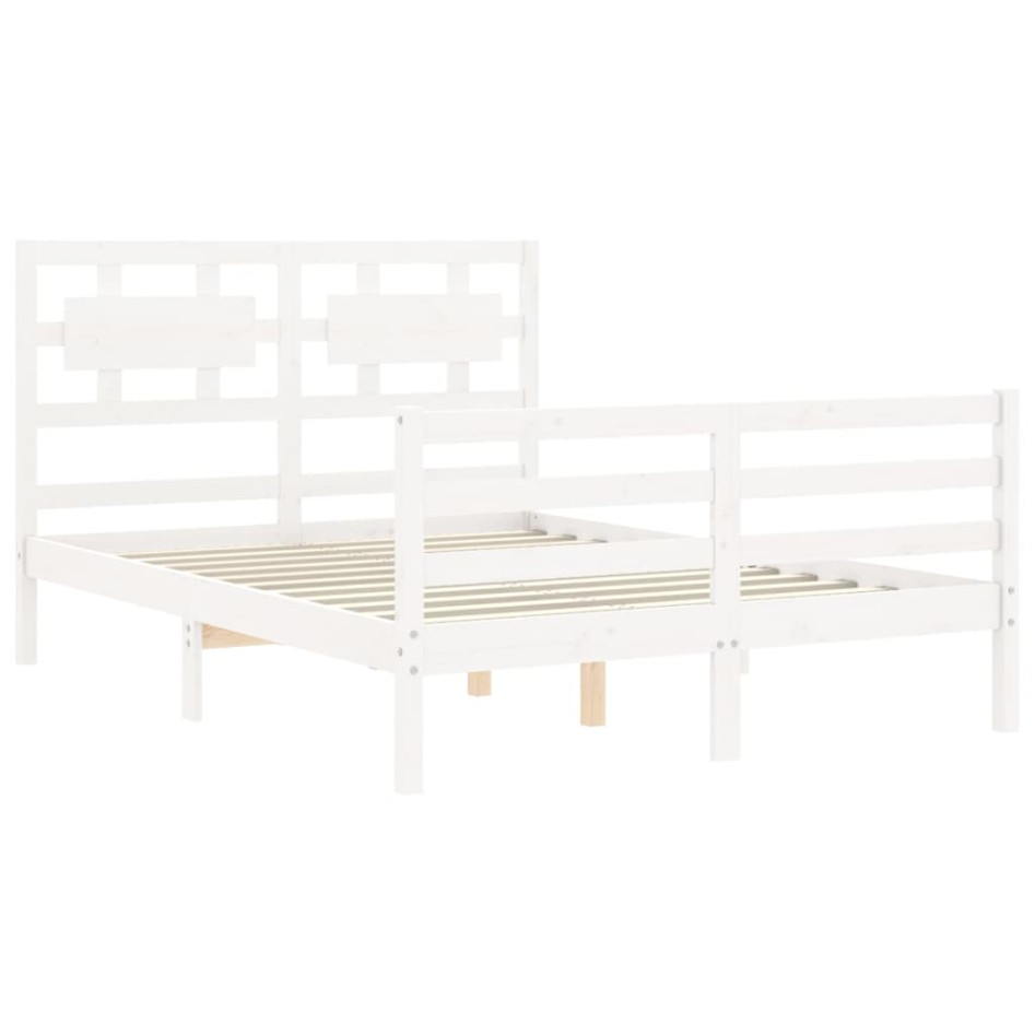 Estructura de cama con cabecero madera maciza blanco 140x200
