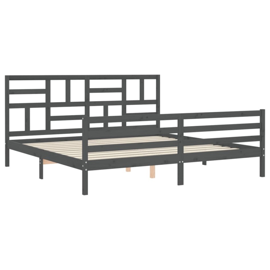 Estructura de cama con cabecero madera maciza gris