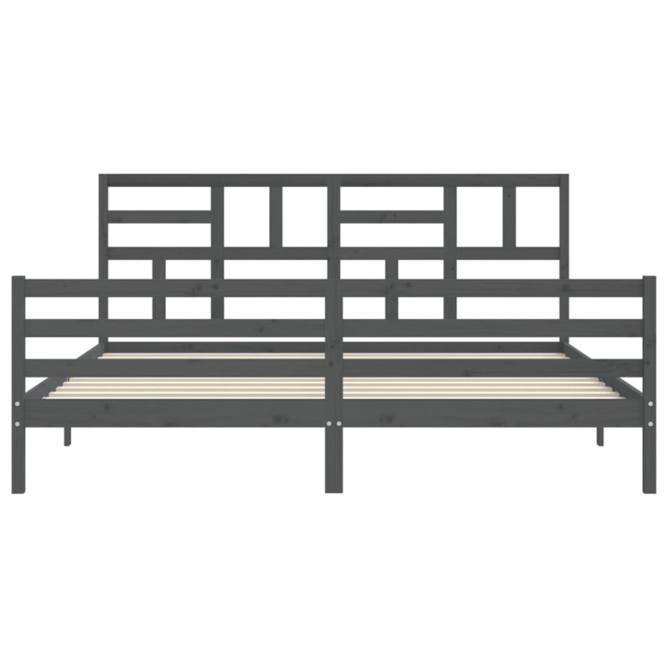 Estructura de cama con cabecero madera maciza gris