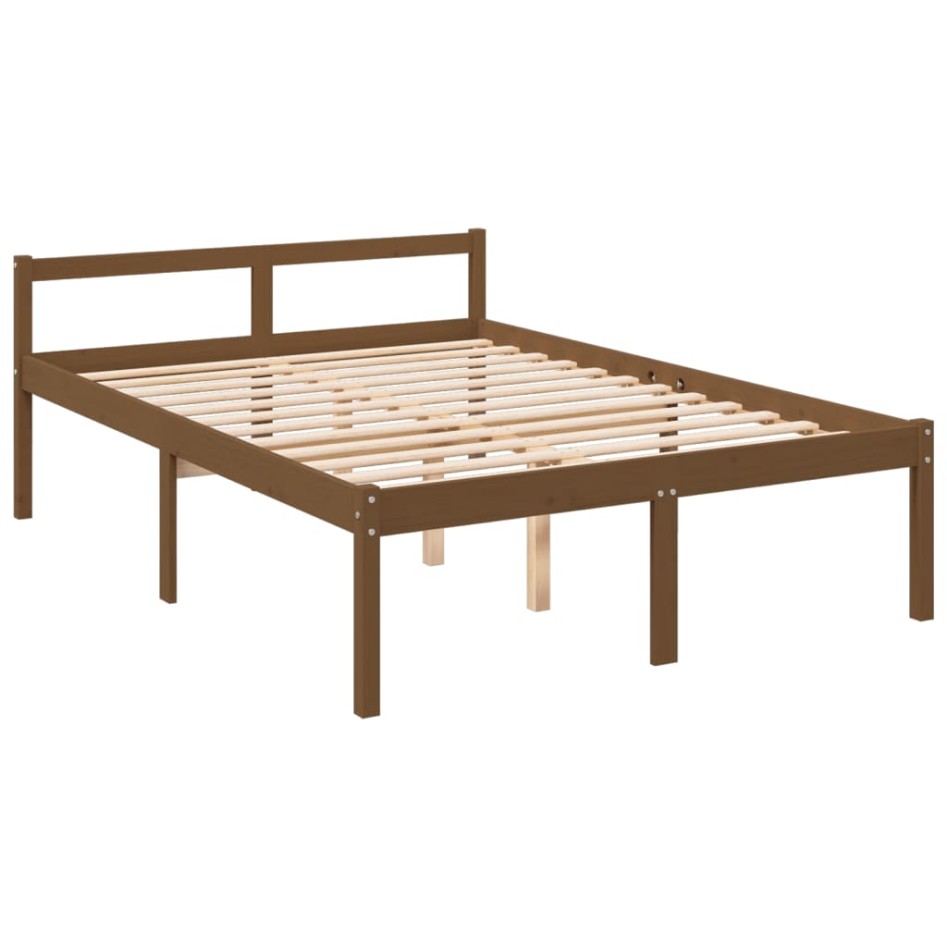 Cama personas mayores cabecero madera marrón miel 140x200