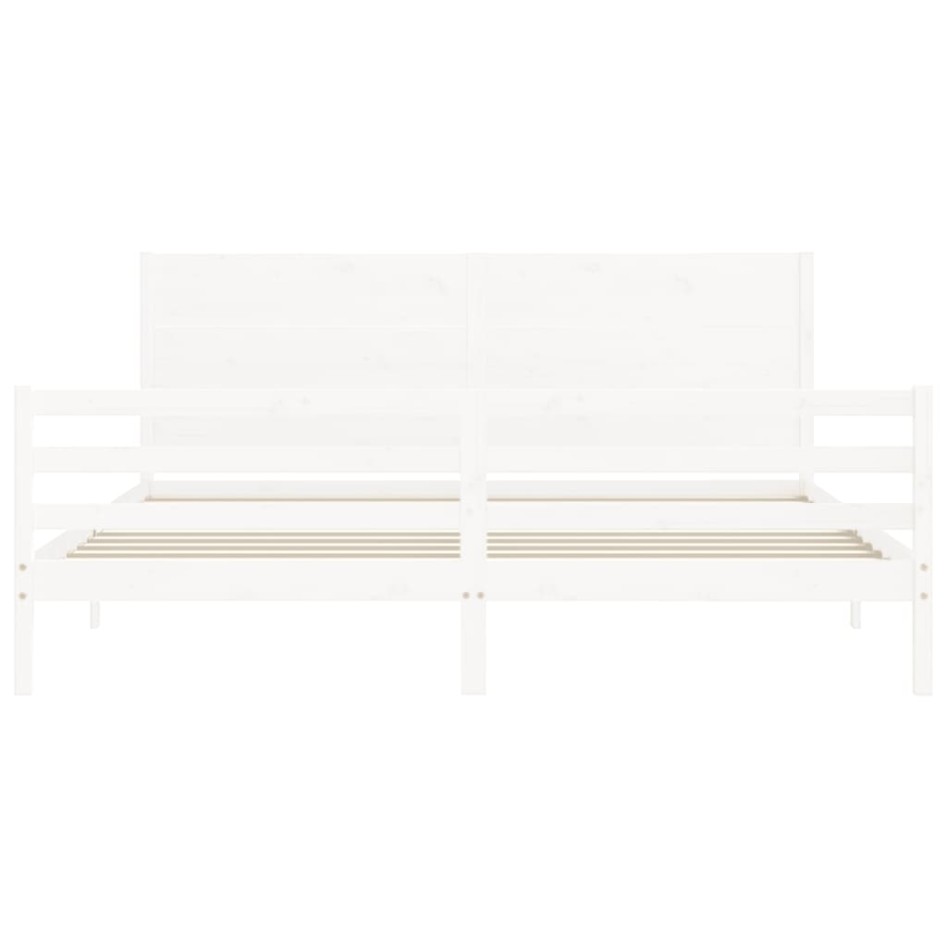 Estructura de cama con cabecero madera maciza blanco 200x200